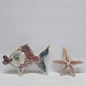 Blue Sky by Heather Goldminc Wall Art Plaque Kissy Fish And Pink Starfish Set